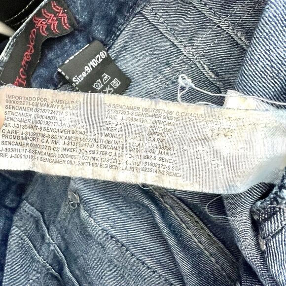Erotic Touch Blue Jeans Size 9 / 10 28 Straight Embellished Distressed Torn - Picture 16 of 16